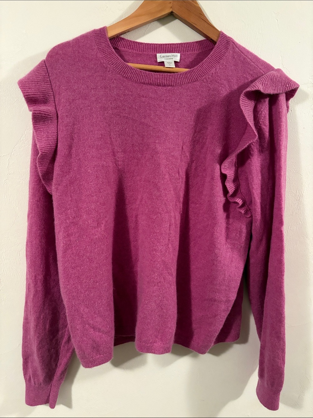 Garnet Hill Pink Ruffle Cashmere Sweater